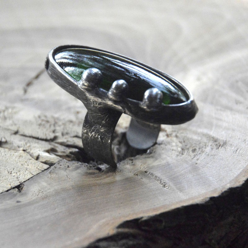 Zieleń - regulowany pierścionek witrażowy