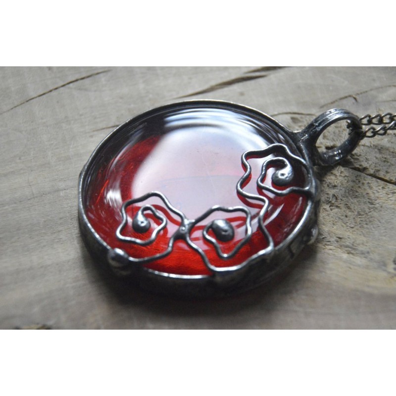 Esyfloresy  - czerwony witrażowy wisior na łańcuszku