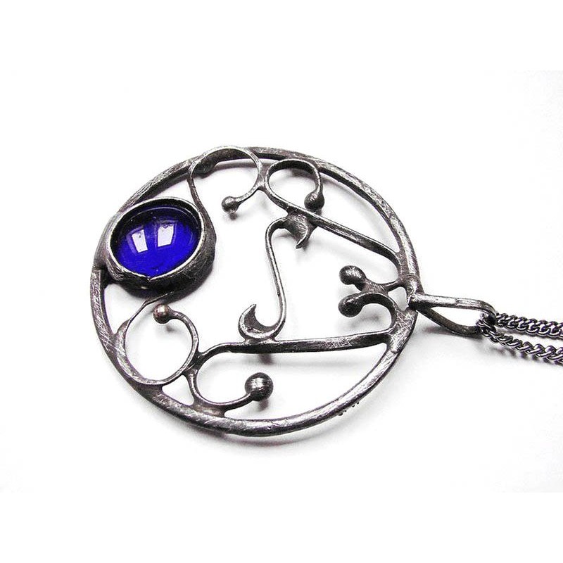 Ornamenty z granatem  - antyczny witrażowy wisior na łańcuszku