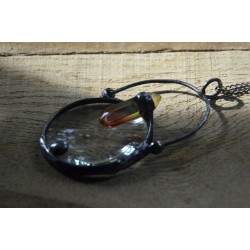 Solarny kwarc - autorski witrażowy wisior lupa do czytania