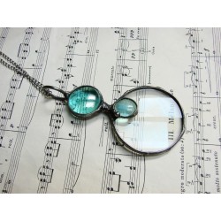 Turkusowa - wisior witrażowy lupa do czytania i nie tylko