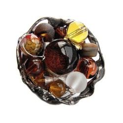 Miodowy  z tygrysim okiem  - regulowany witrażowy pierścionek