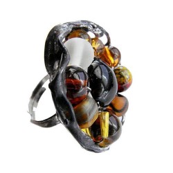 Miodowy  z tygrysim okiem  - regulowany witrażowy pierścionek