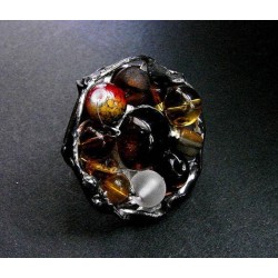 Miodowy  z tygrysim okiem  - regulowany witrażowy pierścionek