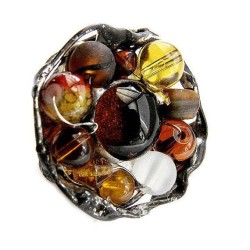 Miodowy  z tygrysim okiem  - regulowany witrażowy pierścionek