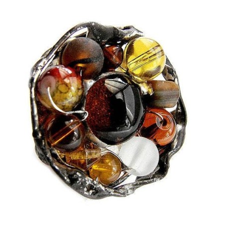 Miodowy  z tygrysim okiem  - regulowany witrażowy pierścionek