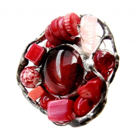 Czerwony z koralowcem - regulowany witrażowy pierścionek