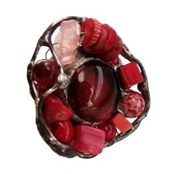 Czerwony z koralowcem - regulowany witrażowy pierścionek