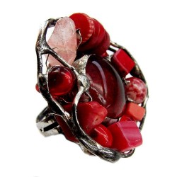 Czerwony z koralowcem - regulowany witrażowy pierścionek