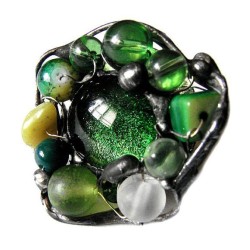 Zielony z awenturynem i jaspisem - regulowany witrażowy pierścionek