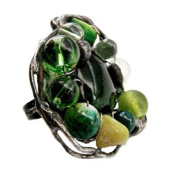 Zielony z awenturynem i jaspisem - regulowany witrażowy pierścionek