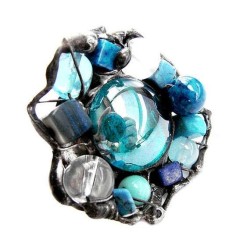 Turkusowy z howlitem i masą perłową - regulowany witrażowy pierścionek