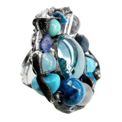Turkusowy z howlitem i masą perłową - regulowany witrażowy pierścionek