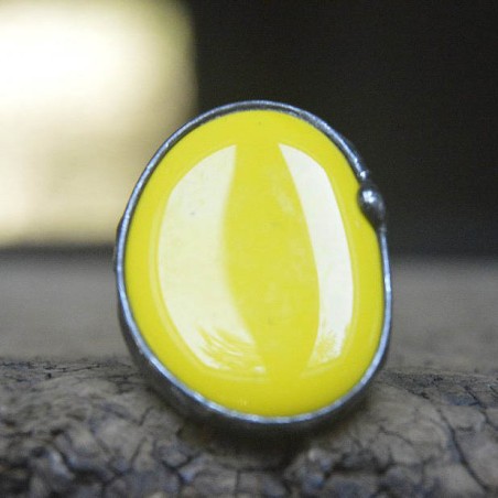 Żółty - Bahama Yellow regulowany witrażowy  pieścionek
