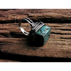 Turkus afrykański - witrażowy regulowany pierścionek
