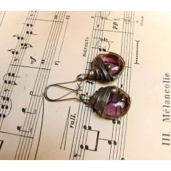 Filetowe owijane krople - witrażowe kolczyki