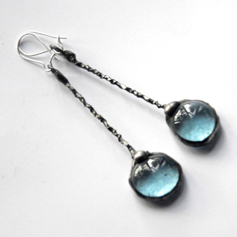 Błękit  - długie witrażowe kolczyki