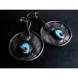 Turkusowe tarcze - okrągłe kolczyki witrażowe