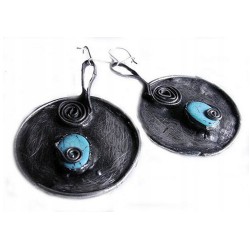 Turkusowe tarcze - okrągłe kolczyki witrażowe