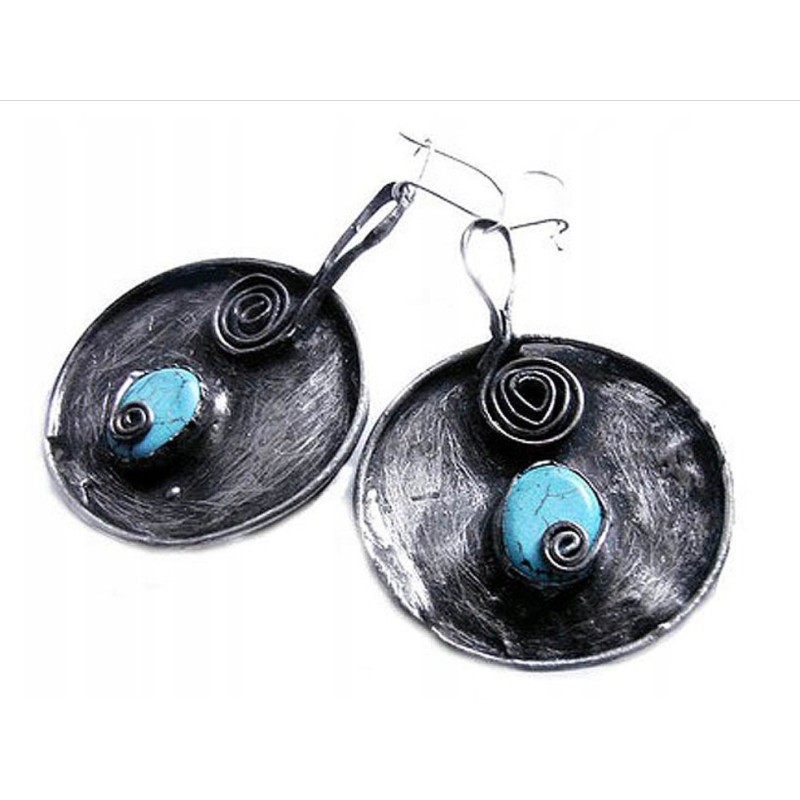 Turkusowe tarcze - okrągłe kolczyki witrażowe