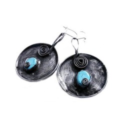 Turkusowe tarcze - okrągłe kolczyki witrażowe