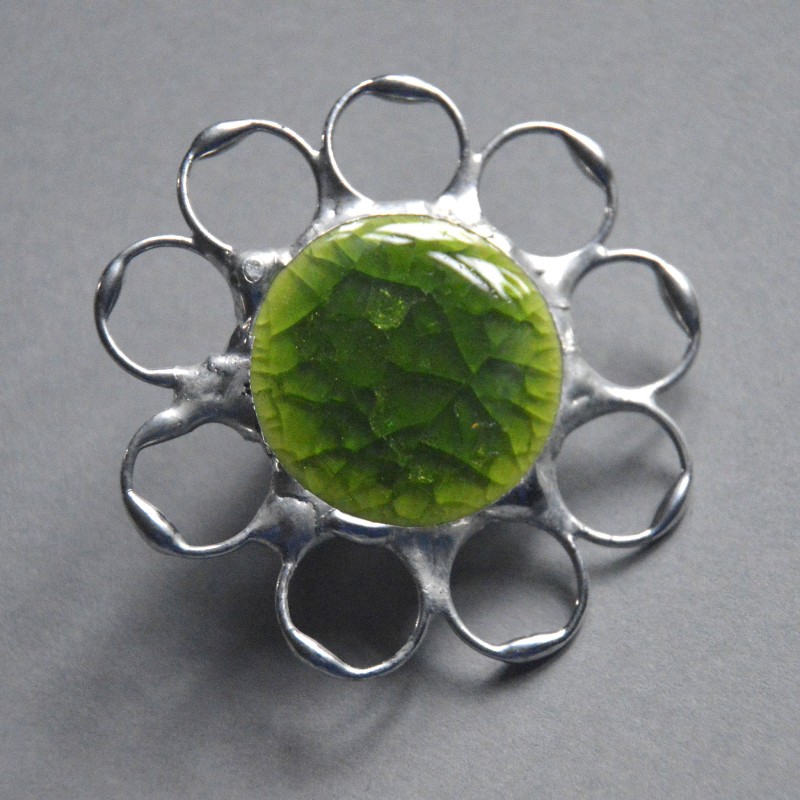 Limonkowa - witrażowa broszka kwiatek