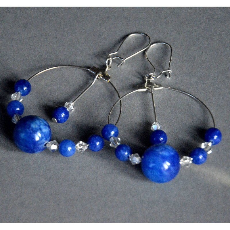 Granatowe koła  - kolczyki z jadeitu