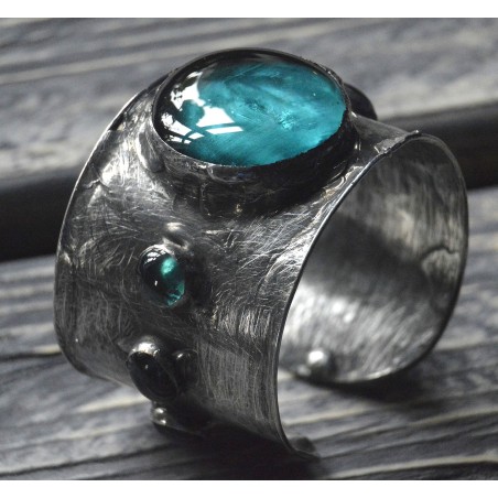 Morska szeroka witrażowa bransoleta z turkusowego szkła