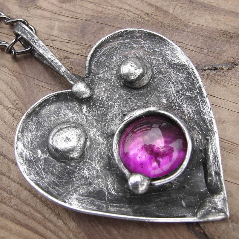 Serce z ametystowym akcentem - wisior