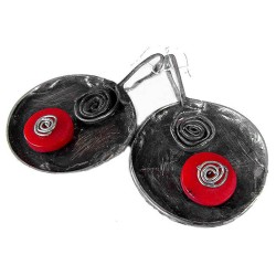 Koralowe tarcze - okrągłe kolczyki witrażowe