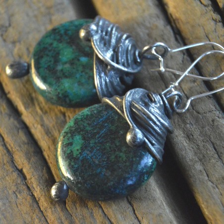 Chryzokola - witrażowe kolczyki