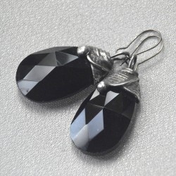 Black drops - szklane fasetowane kolczyki witrażowe