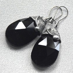 Black drops - szklane fasetowane kolczyki witrażowe