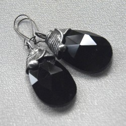 Black drops - szklane fasetowane kolczyki witrażowe