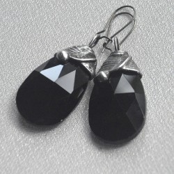Black drops - szklane fasetowane kolczyki witrażowe