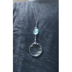 Długa turkusowa  lupa - witrażowy wisior