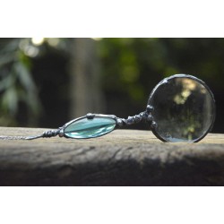 Turkusowa  długa lupa - witrażowy wisior