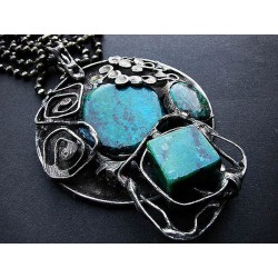 Chryzokola na okrągło - witrażowy okrągły  wisior