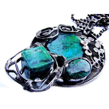 Chryzokola na okrągło - witrażowy okrągły  wisior