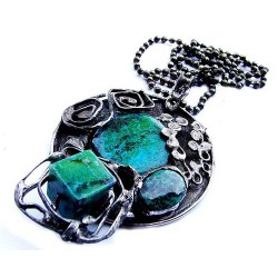 Chryzokola na okrągło - witrażowy okrągły  wisior