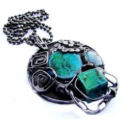 Chryzokola na okrągło - witrażowy okrągły  wisior